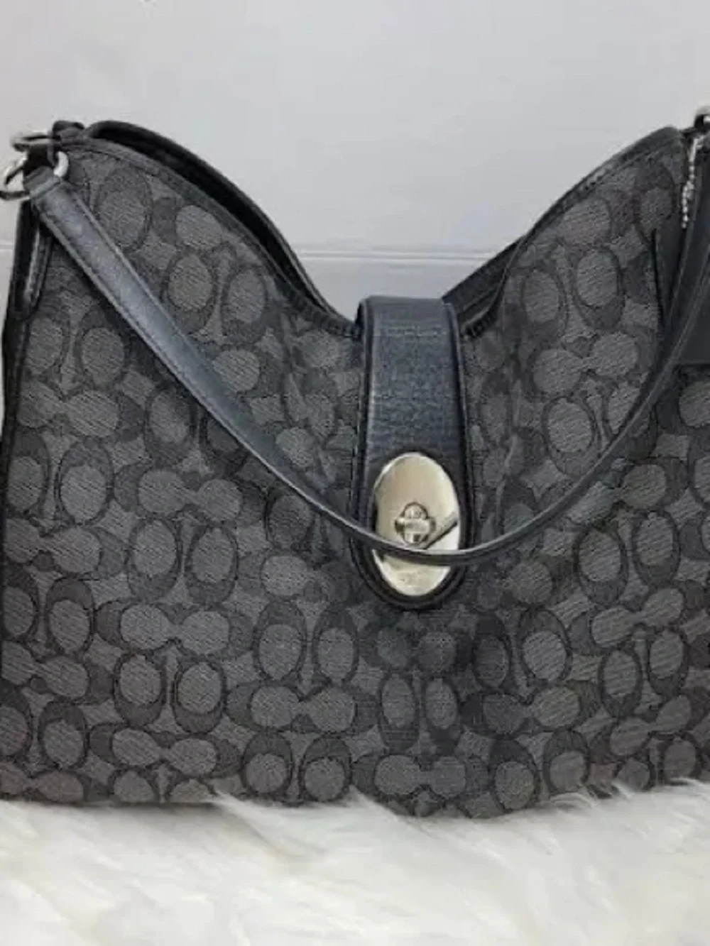 Coach Carlyle shoulder leather monogram canvas turn lock bag